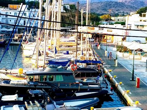 a group of boats docked in a marina at Yacht Front Studio - No 3 in Ios Chora