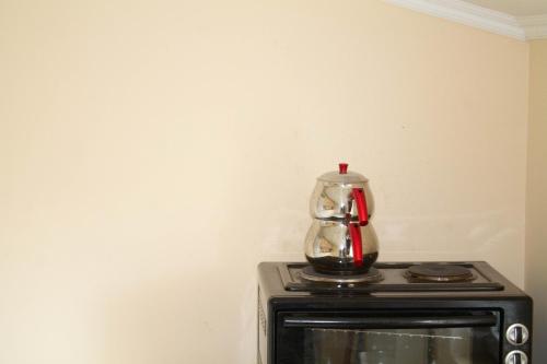 a blender sitting on top of a microwave at Hotel Living in Šuto Orizari