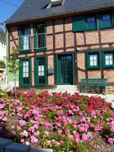 a garden of pink flowers in front of a building at Andun´s in Boppard