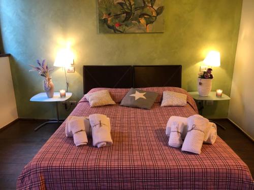 a bedroom with a bed with pink pillows on it at Bed & Breakfast Montepulciano in Montepulciano
