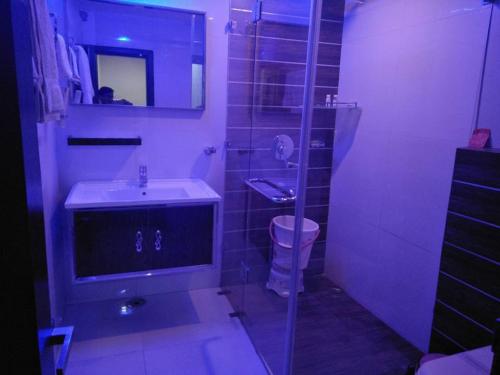 a bathroom with a sink and a toilet and a mirror at AS Clarks inn in Dalhousie