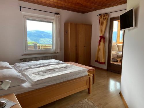 a bedroom with a bed and a large window at Residence La Terrazza in Caldaro