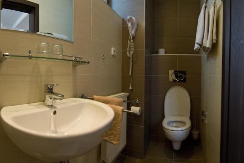 a bathroom with a sink and a toilet at Penzion Beryl in Košice
