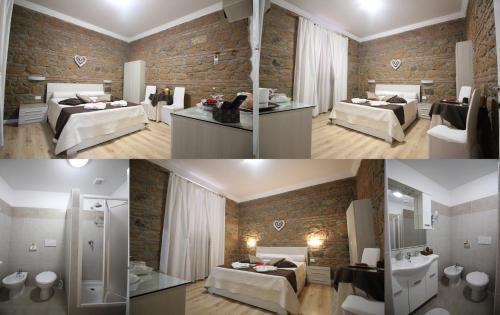 two pictures of a room with two beds and a bathroom at Freedom Love B&B in Rome