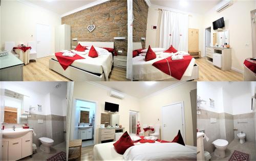 a collage of four pictures of a hotel room at Freedom Love B&B in Rome
