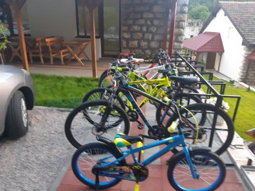 a row of bikes parked next to each other at Apartmani Gmitrovic in Rtanj