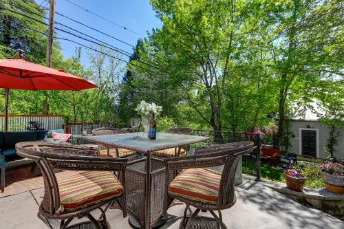 a table with chairs and an umbrella on a patio at Broad Street Inn in Nevada City