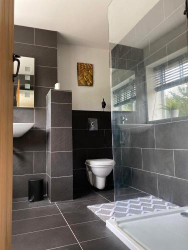 a bathroom with a toilet and a sink and a tub at The Old Flour Mill in Broadway