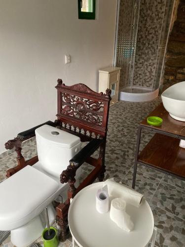 a bathroom with a toilet and a sink and a tub at Casa Verde in Băile Olăneşti