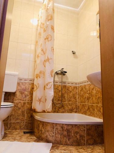 a bathroom with a tub and a toilet at Apartman Lala in Baška Voda