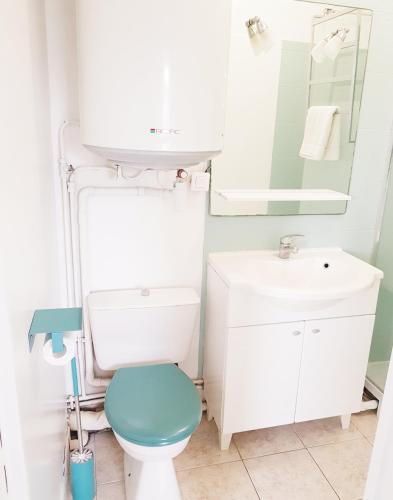 une salle de bain avec toilettes et lavabo dans l'établissement Blue Lagoon, à Villers-sur-Mer