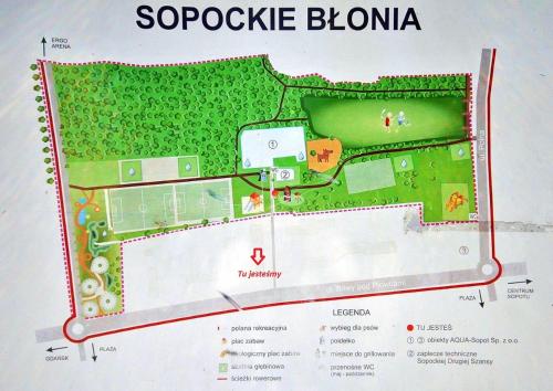 una mappa del sito proposto di uno stadio di calcio di Studio Sopot Twins a Sopot