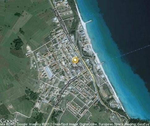 a map of a city with a yellow circle at Elizabeth Hotel in Kallithea Halkidikis