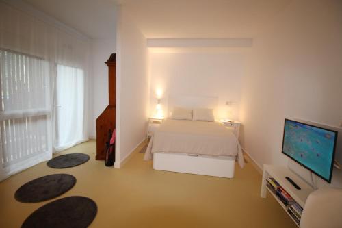 1 dormitorio con 1 cama y TV de pantalla plana en Apartamento Tipo Loft, en Somo