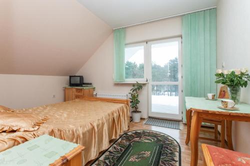 a bedroom with a bed and a window at Wypoczynek Roda in Pobierowo