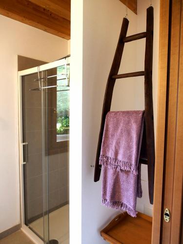 a towel hanging on a towel rack in a bathroom at Valle B&B in Castelgomberto