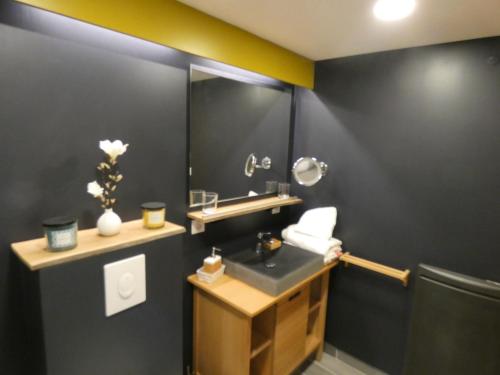un baño con lavabo y espejo en L'Escale d'Aubagne, en Aubagne