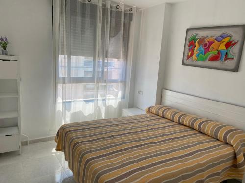蒙科法爾的住宿－Atico playa Moncofar，一间卧室配有一张壁画床