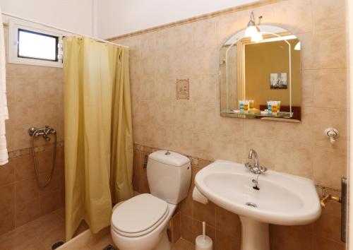 a bathroom with a toilet and a sink and a mirror at Angela in Loutra Edipsou