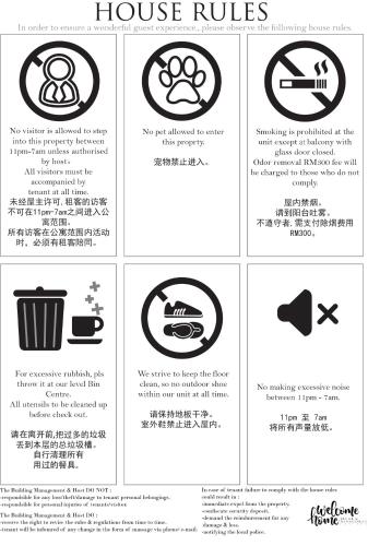 a set of signs for a house rules at Paragon Suites CIQ Homestay by WELCOME HOME in Johor Bahru