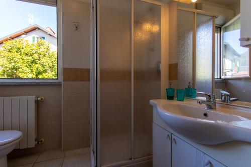 ヴェルバーニアにあるCozy Apartment Mati Lago Maggioreのバスルーム(シンク、シャワー付)