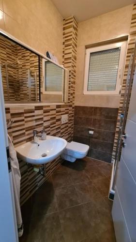 a bathroom with a sink and a toilet at Matanovi Dvori in Slavonski Brod