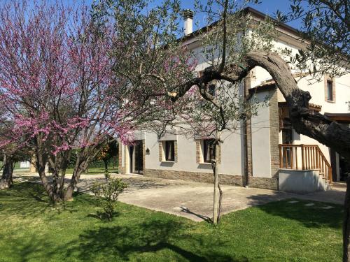 une maison blanche avec des arbres devant elle dans l'établissement Az. Agr. Parco dei Buoi, à Larino