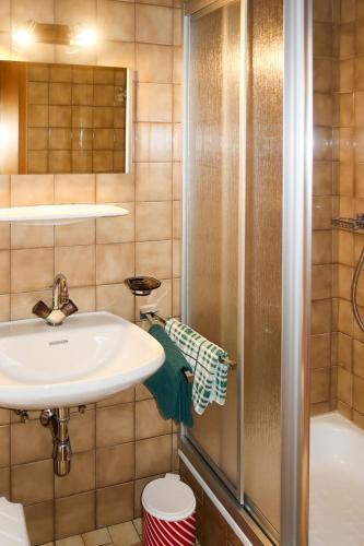 a bathroom with a sink and a shower at Apartment Garni Regina-1 by Interhome in Kappl