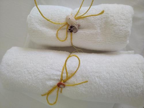 two rolls of toilet paper with a flower on them at MARGARITA STUDIOS in Antiparos