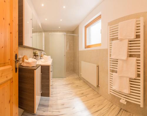 a bathroom with a sink and a shower at Haus Elisabeth in Neustift im Stubaital