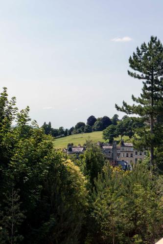 a view of a town with trees and houses at Beautiful, modern apartment in Hope Place Bath, 1 Bedroom Luxury City Centre Apartment with Beautiful City Views, a stones throw from The Royal Crescent in Bath in Bath