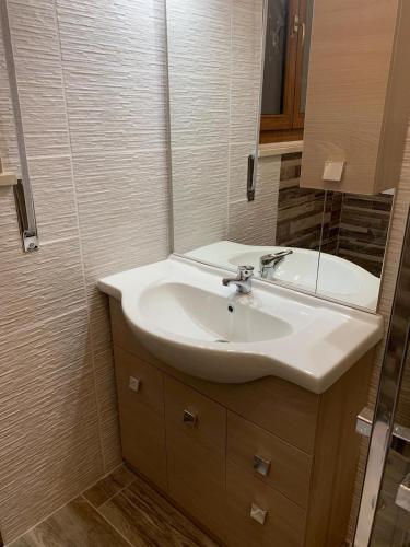 a bathroom with a white sink and a mirror at Affittacamere da Barby in Rome