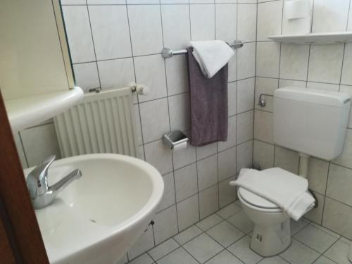 Koupelna v ubytování Brauhaus Fröschl