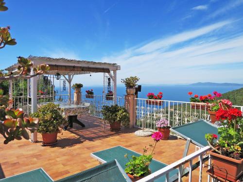 a balcony with potted plants and a view of the ocean at Holiday Home Teura by Interhome in Porto Santo Stefano
