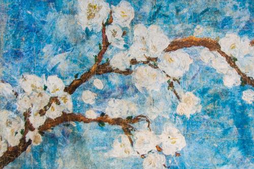 a painting of a tree with white flowers at Cal Tomas, Ecoturisme Terra Alta in Bot