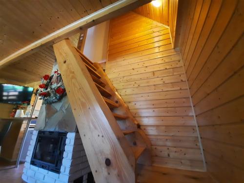an overhead view of a wooden stairs in a room at DOMKI RODIS in Baligród