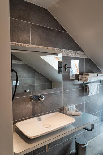 a bathroom with a sink and a mirror at Abalona Hotel & Apartments in Dendermonde