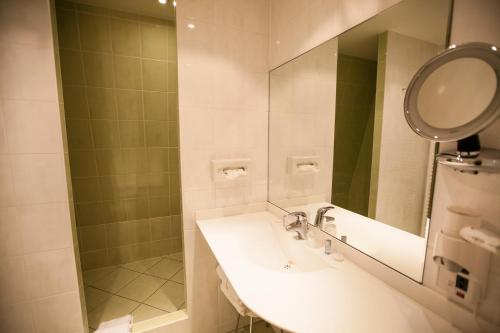 a bathroom with a sink and a mirror at Les Prés D'ondine in Sélestat