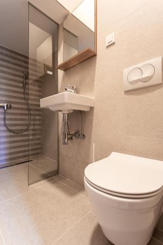 a bathroom with a toilet and a sink and a shower at Apartments San Leopoldo in Crikvenica