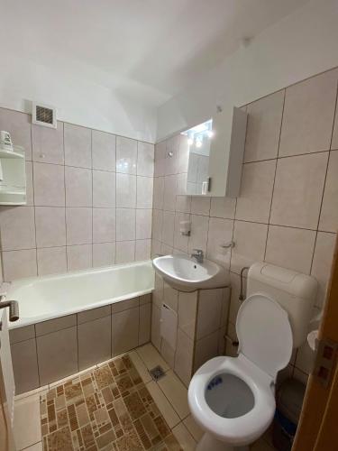 a bathroom with a toilet and a sink at Faleză nord in Constanţa