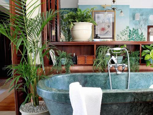 a bathroom with a bath tub with potted plants at Le Jardin Villa in Stellenbosch