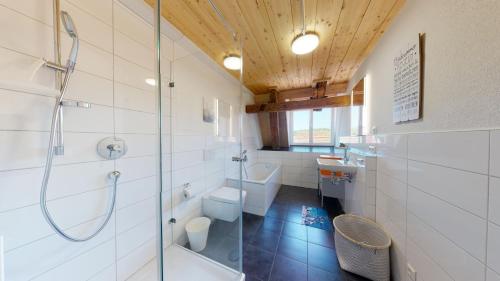 a bathroom with a shower and a toilet and a sink at Karl V - Geschichte leben im Herzen der Altstadt in Schwäbisch Hall