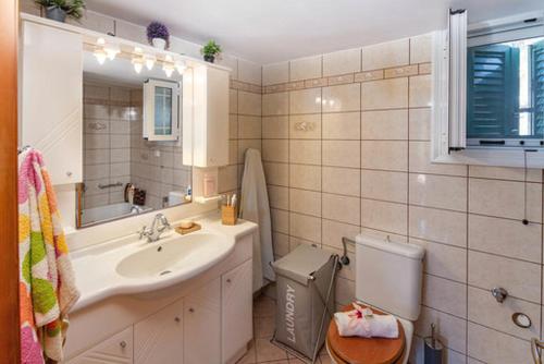 uma casa de banho com um lavatório e um WC em Villa RAXI em Plátanos