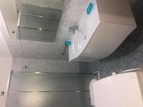 łazienka z umywalką i toaletą w obiekcie Casa Rosa w mieście Dervio