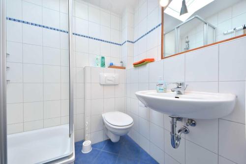 ヘリングスドルフにあるHaus Lamora 08のバスルーム(洗面台、トイレ、シャワー付)