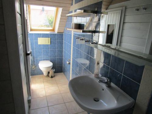伯爾格倫德－雷特維施的住宿－Ferienwohnung Möwe mit eigener Sauna，一间带水槽和卫生间的浴室