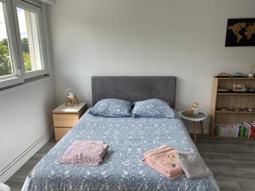 a bedroom with a bed with two pillows at Suite au Parc de Fresnoy in Roye