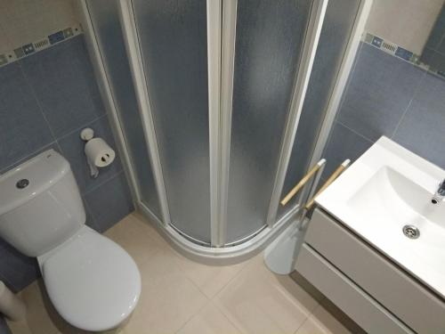 W łazience znajduje się prysznic, toaleta i umywalka. w obiekcie ACV - Vistamar III-1ª línea planta 2 Frontal w mieście Oropesa del Mar