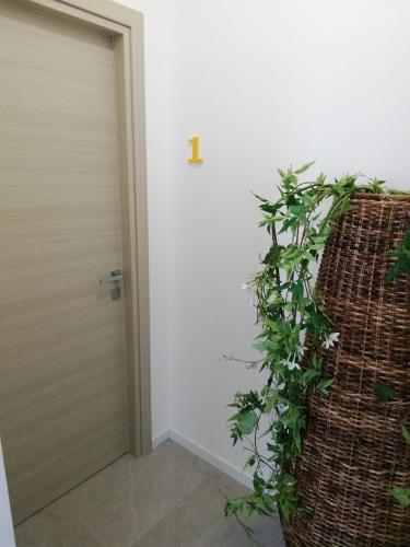 a door with a plant next to a wicker chair at A casa di cinzia in Pineto