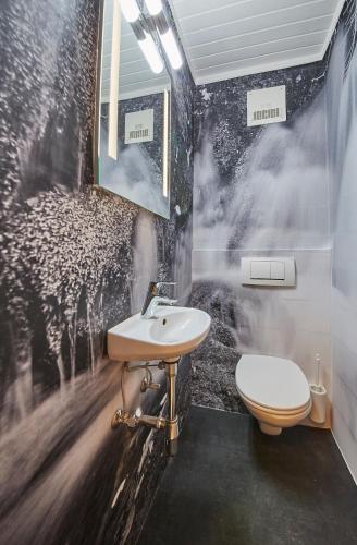 a bathroom with a sink and a toilet at Ski & Bike Appartements Forsthaus in Saalbach Hinterglemm
